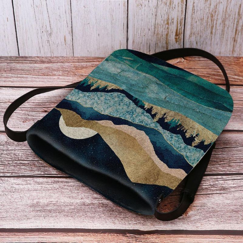 Kvinder Filt Mountain Treetop Landskab Print Bag Crossbody Bag Skuldertaske