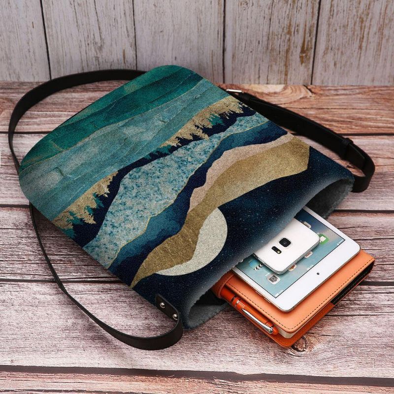 Kvinder Filt Mountain Treetop Landskab Print Bag Crossbody Bag Skuldertaske