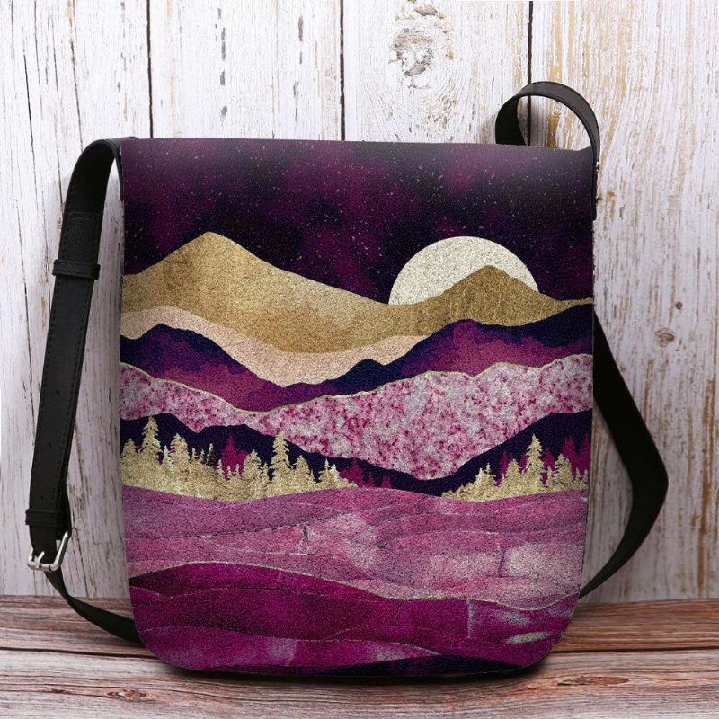 Kvinder Filt Mountain Treetop Landskab Print Bag Crossbody Bag Skuldertaske