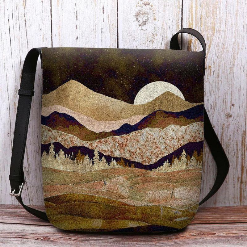 Kvinder Filt Mountain Treetop Landskab Print Bag Crossbody Bag Skuldertaske