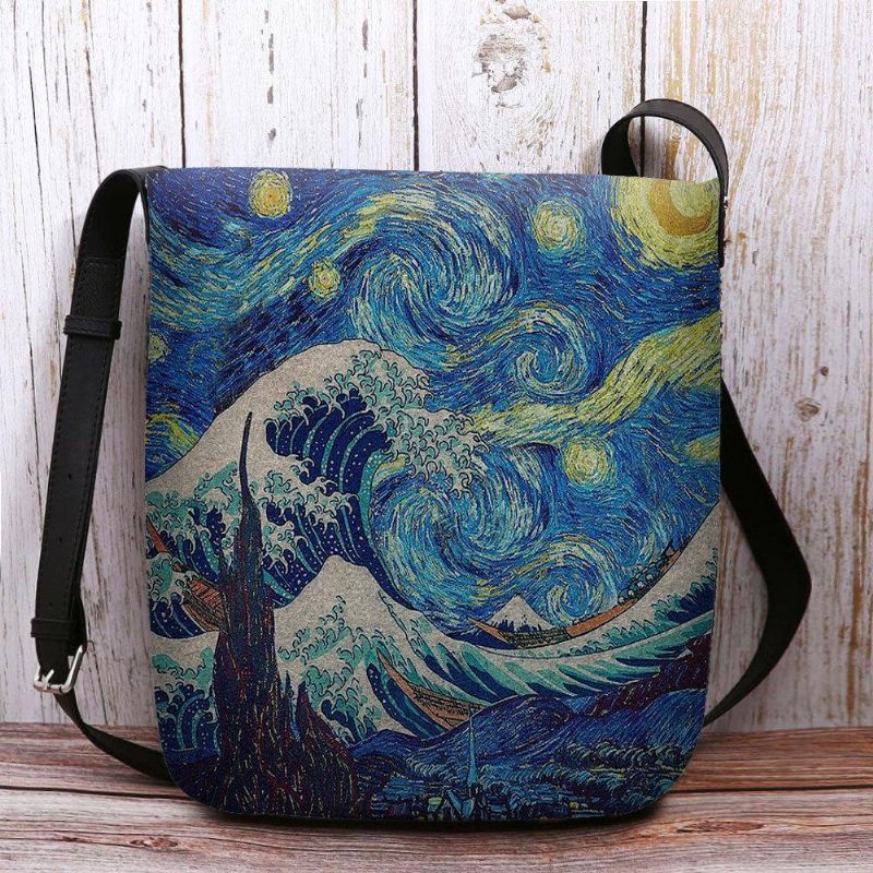 Kvinder Filt Sea Wave Stjernehimmel Mønster Oliemaleri Style Prints Crossbody Bag Skuldertaske