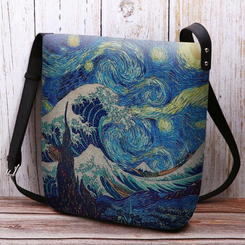 Kvinder Filt Sea Wave Stjernehimmel Mønster Oliemaleri Style Prints Crossbody Bag Skuldertaske