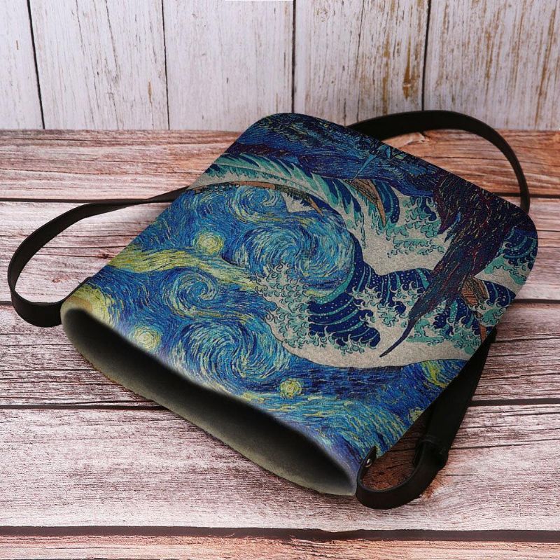 Kvinder Filt Sea Wave Stjernehimmel Mønster Oliemaleri Style Prints Crossbody Bag Skuldertaske