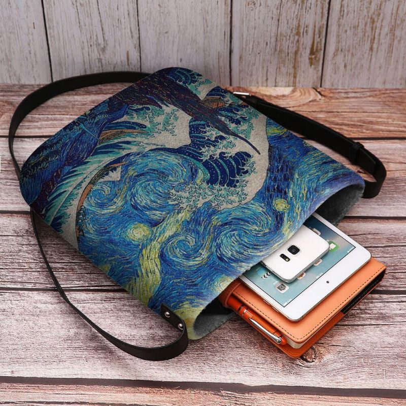 Kvinder Filt Sea Wave Stjernehimmel Mønster Oliemaleri Style Prints Crossbody Bag Skuldertaske