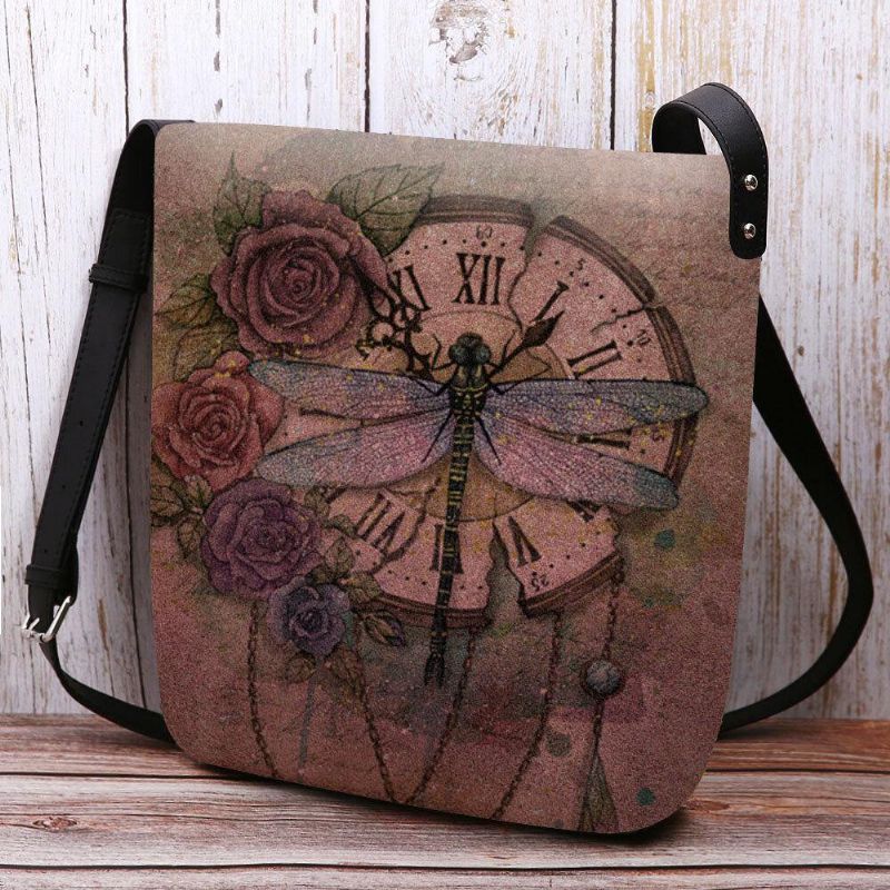 Kvinder Følte Afslappet Vintage 3D Dragonfly Flower Printing Mønster Crossbody Bag Skuldertaske