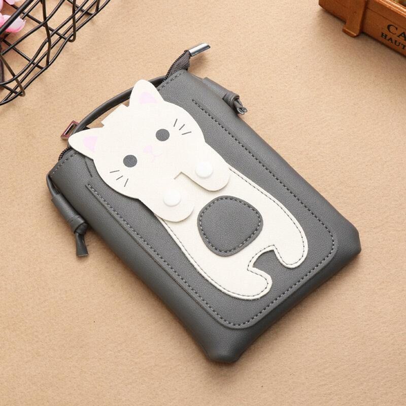 Kvinder Imiteret Læder Super Sød Kat Kitty Mønster 6.3 Tommer Telefontaske Lille Opbevaringstaske Crossbody Taske