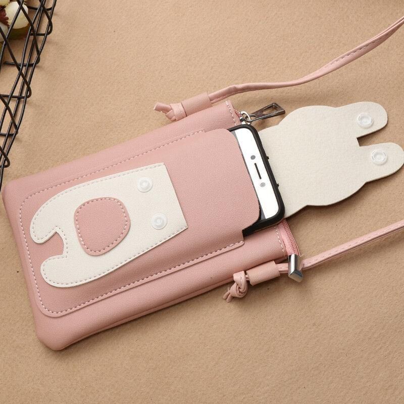 Kvinder Imiteret Læder Super Sød Kat Kitty Mønster 6.3 Tommer Telefontaske Lille Opbevaringstaske Crossbody Taske