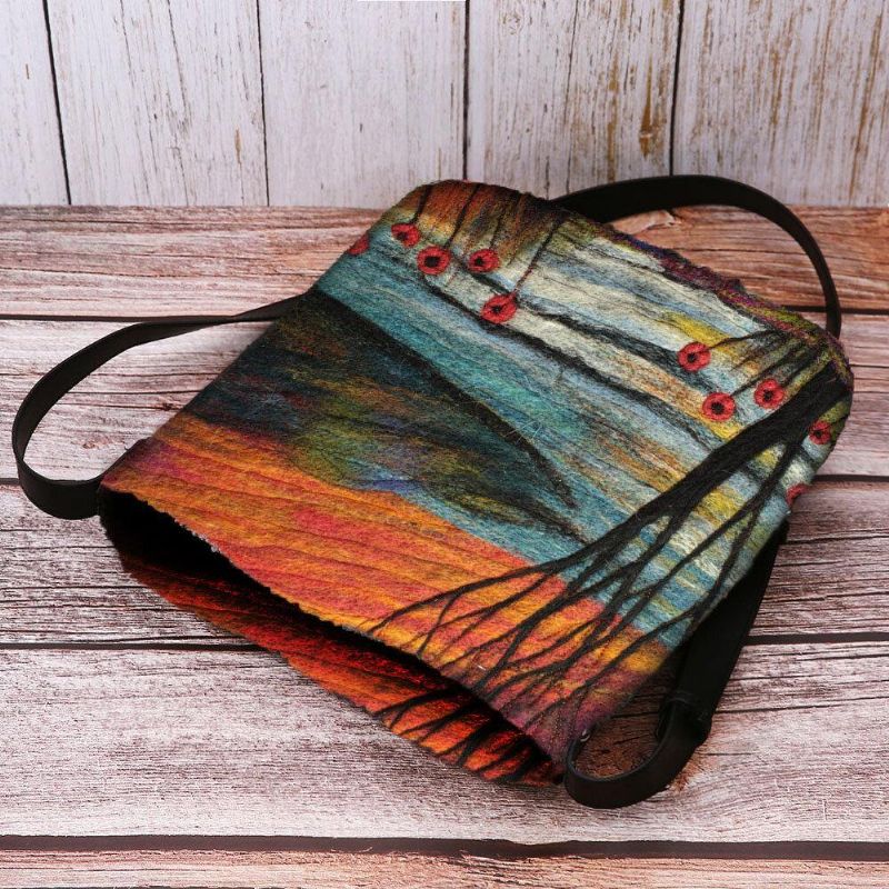 Kvinder Lammehår Efterår Naturlig Scene Farverig Diy Skuldertaske Crossbody Taske