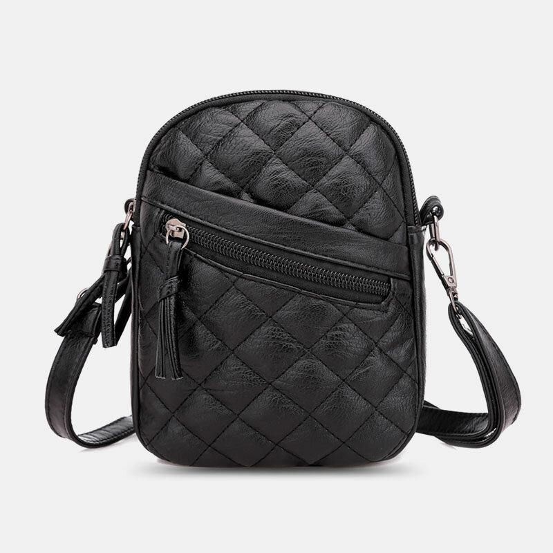 Kvinder Pu Læder Argyle Mønster Øretelefon Hul Casual 6.3 Tommer Telefontaske Crossbody Tasker Skuldertaske