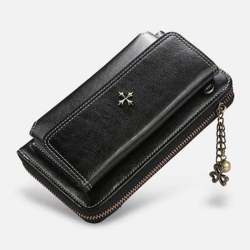 Kvinder Pu Læder Cross Flower Tassel Stor Kapacitet Multi-Card Slot Telefontaske Crossbody Bag Skuldertaske