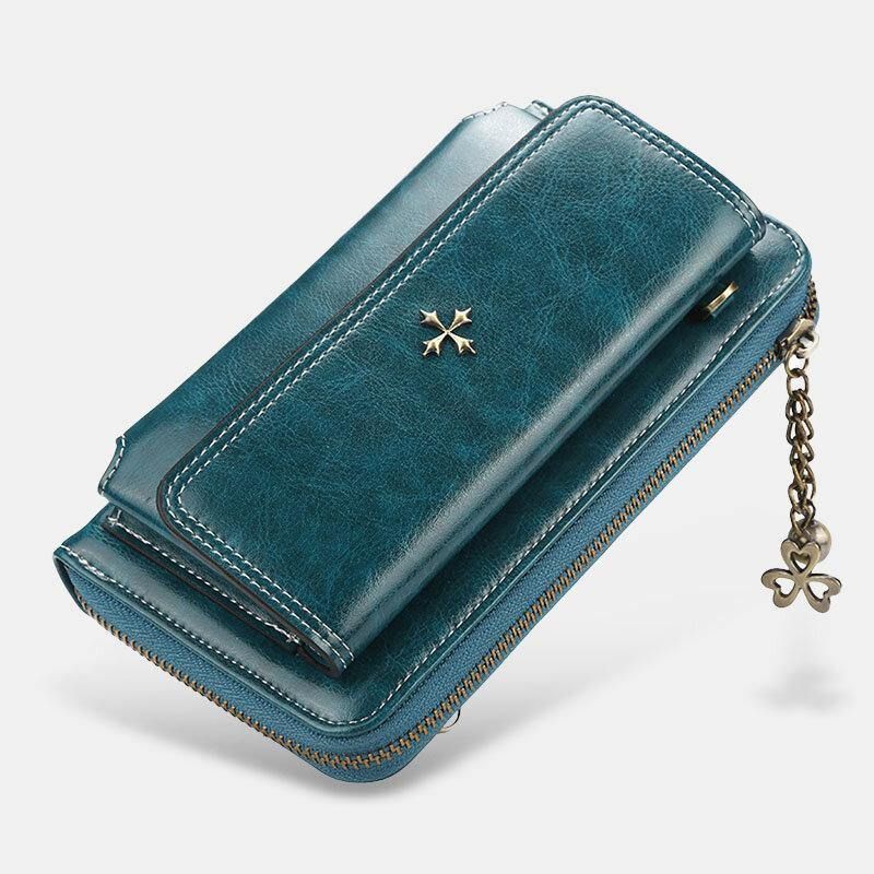 Kvinder Pu Læder Cross Flower Tassel Stor Kapacitet Multi-Card Slot Telefontaske Crossbody Bag Skuldertaske