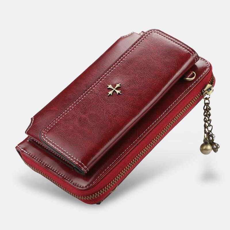 Kvinder Pu Læder Cross Flower Tassel Stor Kapacitet Multi-Card Slot Telefontaske Crossbody Bag Skuldertaske