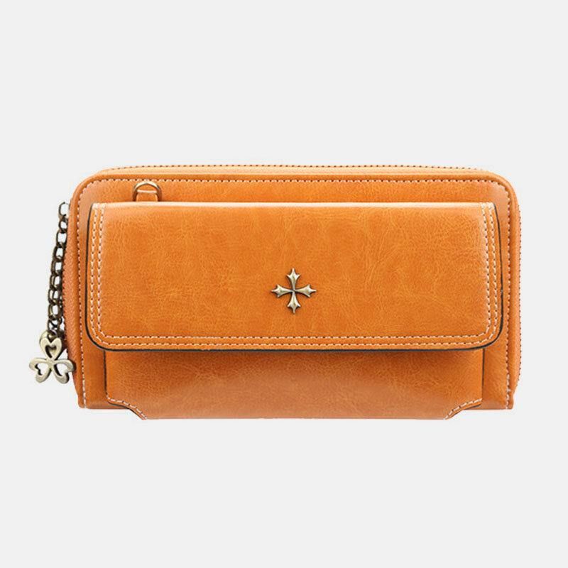 Kvinder Pu Læder Cross Flower Tassel Stor Kapacitet Multi-Card Slot Telefontaske Crossbody Bag Skuldertaske