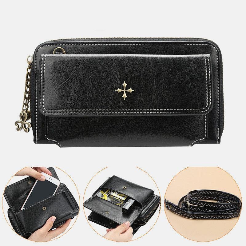 Kvinder Pu Læder Cross Flower Tassel Stor Kapacitet Multi-Card Slot Telefontaske Crossbody Bag Skuldertaske