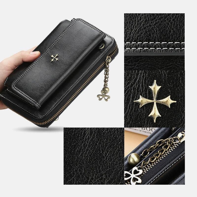 Kvinder Pu Læder Cross Flower Tassel Stor Kapacitet Multi-Card Slot Telefontaske Crossbody Bag Skuldertaske