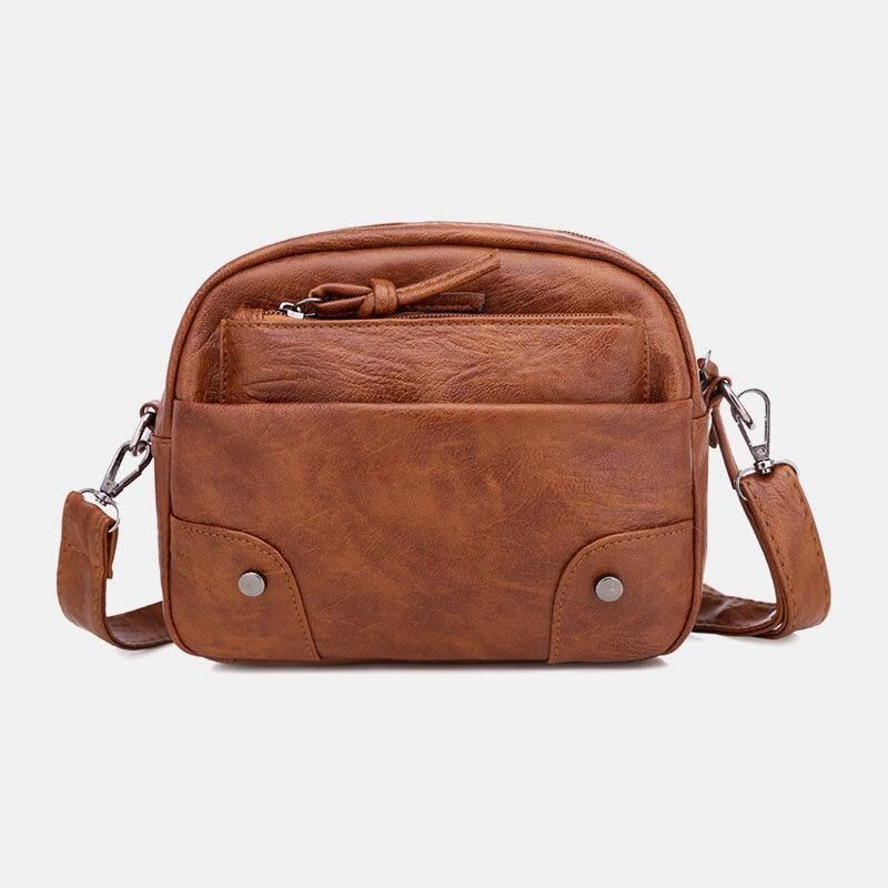 Kvinder Pu Læder Multi-Lomme Retro Mode 6.3 Tommer Telefontaske Blød Crossbody Tasker Skuldertaske