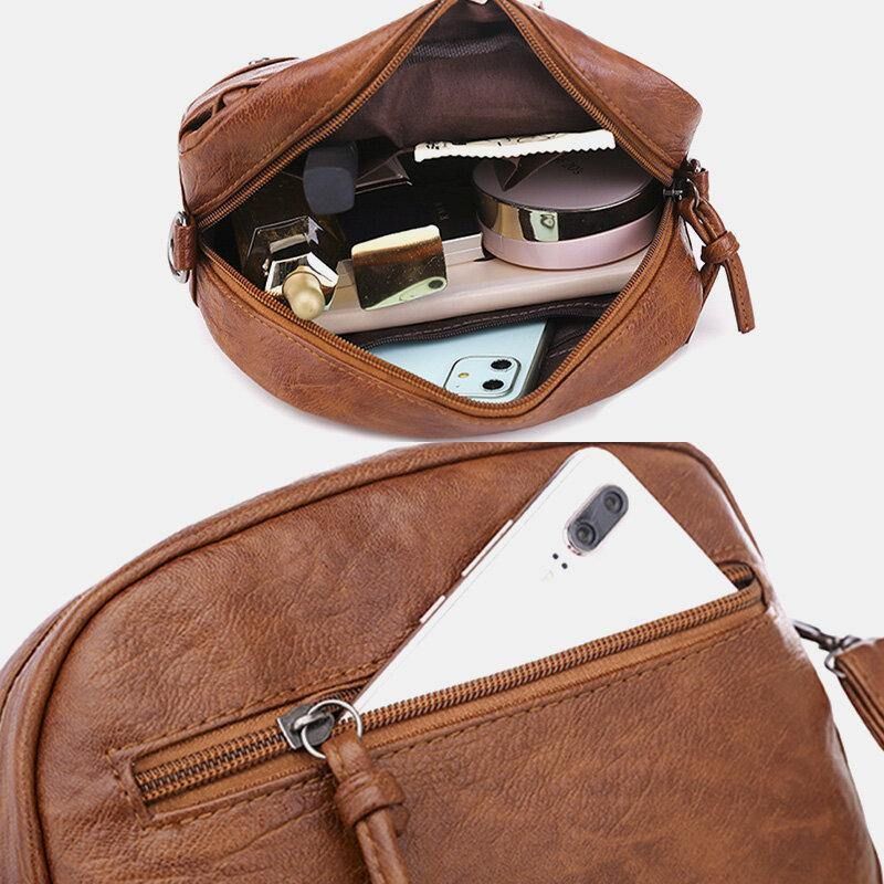 Kvinder Pu Læder Multi-Lomme Retro Mode 6.3 Tommer Telefontaske Blød Crossbody Tasker Skuldertaske