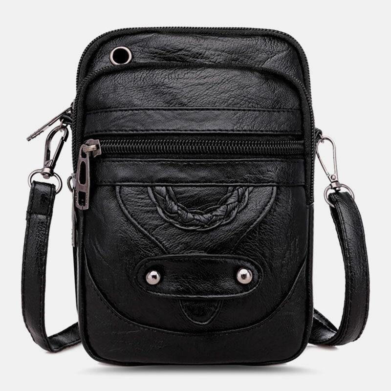 Kvinder Pu Læder Nitte Øretelefon Hul Retro 6.3 Tommer Telefontaske Crossbody Tasker Skuldertaske