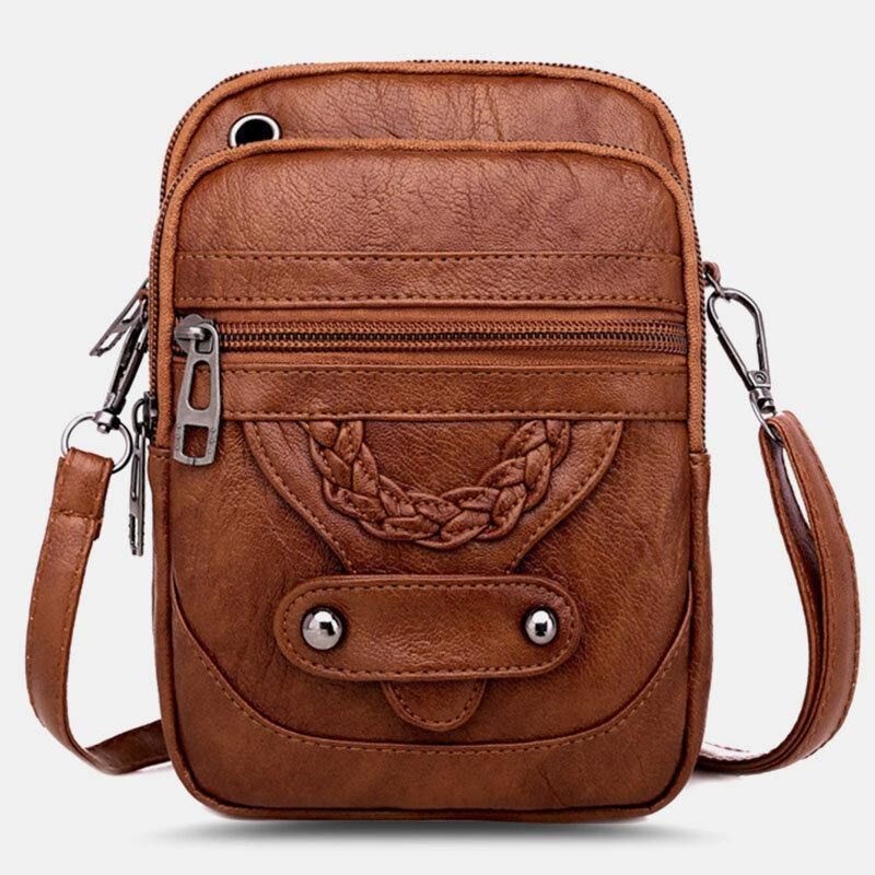 Kvinder Pu Læder Nitte Øretelefon Hul Retro 6.3 Tommer Telefontaske Crossbody Tasker Skuldertaske