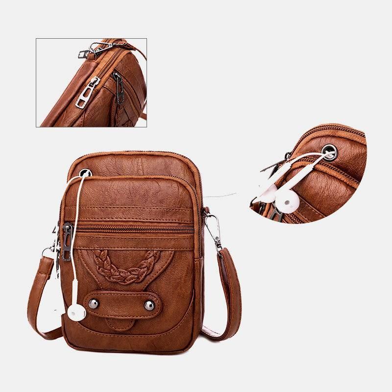 Kvinder Pu Læder Nitte Øretelefon Hul Retro 6.3 Tommer Telefontaske Crossbody Tasker Skuldertaske