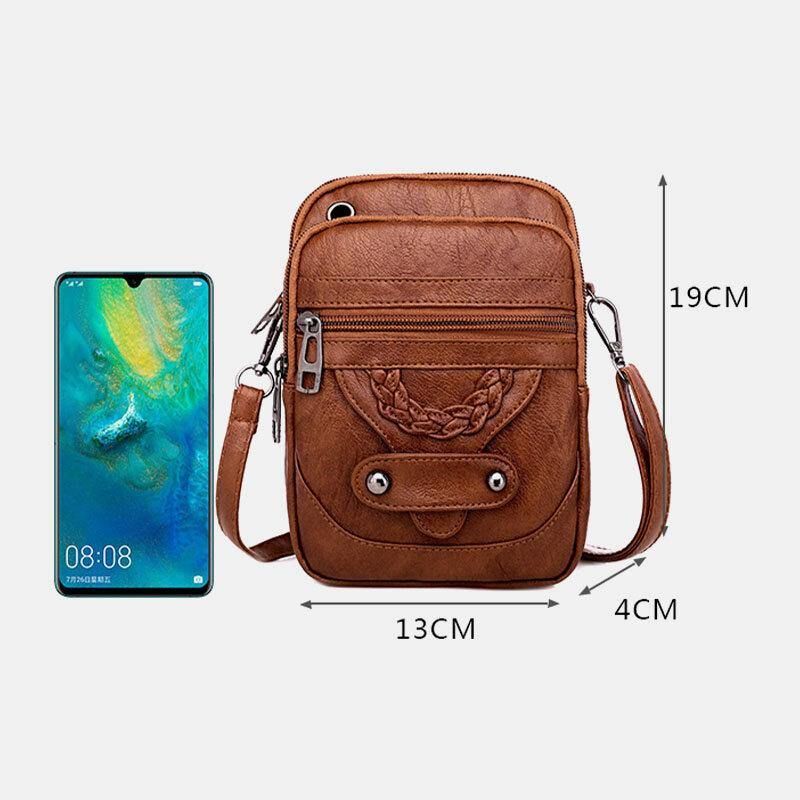 Kvinder Pu Læder Nitte Øretelefon Hul Retro 6.3 Tommer Telefontaske Crossbody Tasker Skuldertaske