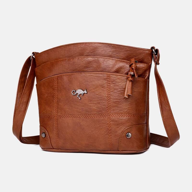 Kvinder Pu-Læder Retro 6.3 Tommer Multi-Lomme Telefontaske Blød Crossbody-Tasker Skuldertaske