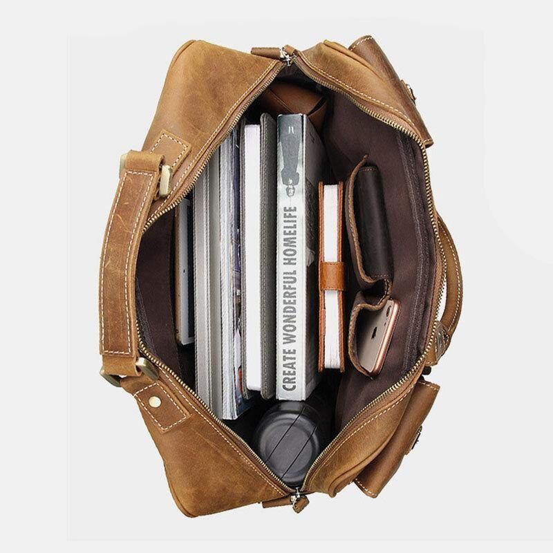 Mænd Ægte Læder Aftagelig Rem Stor Multi-Lomme 15.6 Tommer Bærbar Taske Briefcase Messenger Bag Crossbody Tasker