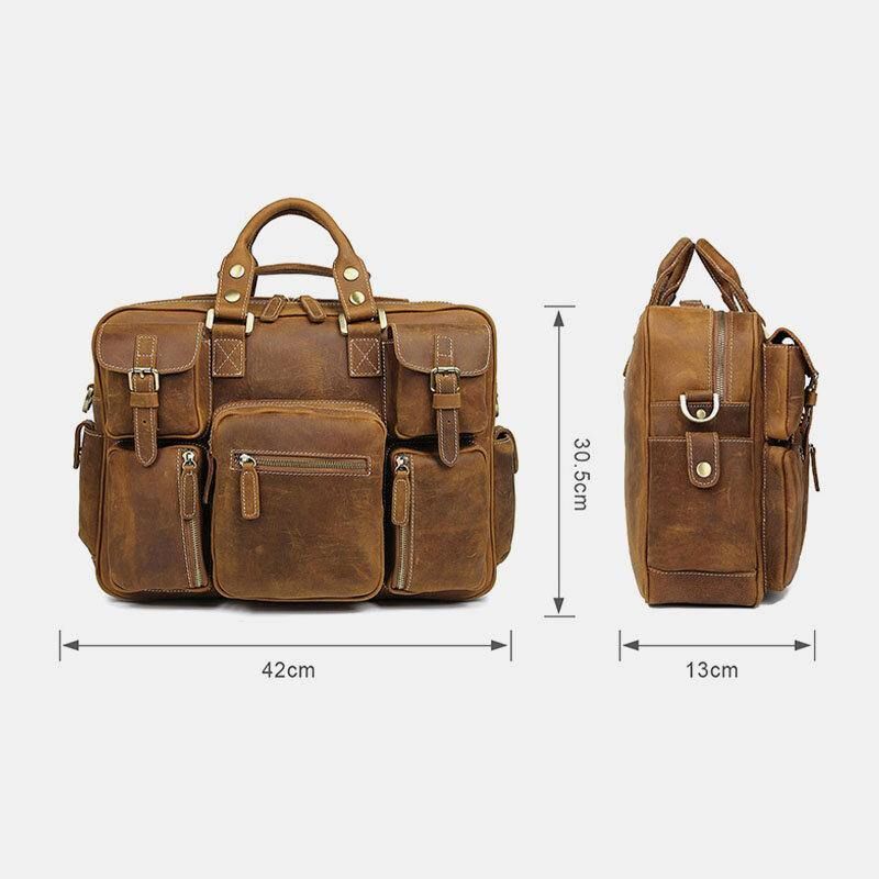 Mænd Ægte Læder Aftagelig Rem Stor Multi-Lomme 15.6 Tommer Bærbar Taske Briefcase Messenger Bag Crossbody Tasker