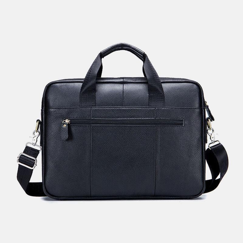 Mænd Ægte Læder Med Stor Kapacitet 14 Tommer Multifunktionsmappe Laptop Messenger Bag Crossbody Tasker Håndtaske