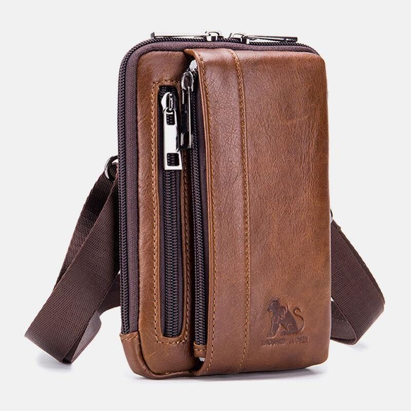 Mænd Ægte Læder Multi-Brug Vintage Casual 6.5 Tommer Telefon Taljetaske Crossbody Taske Skuldertaske