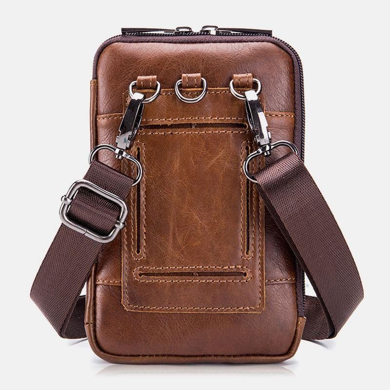 Mænd Ægte Læder Multi-Brug Vintage Casual 6.5 Tommer Telefon Taljetaske Crossbody Taske Skuldertaske