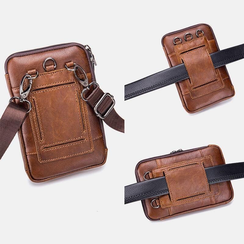 Mænd Ægte Læder Multi-Brug Vintage Casual 6.5 Tommer Telefon Taljetaske Crossbody Taske Skuldertaske