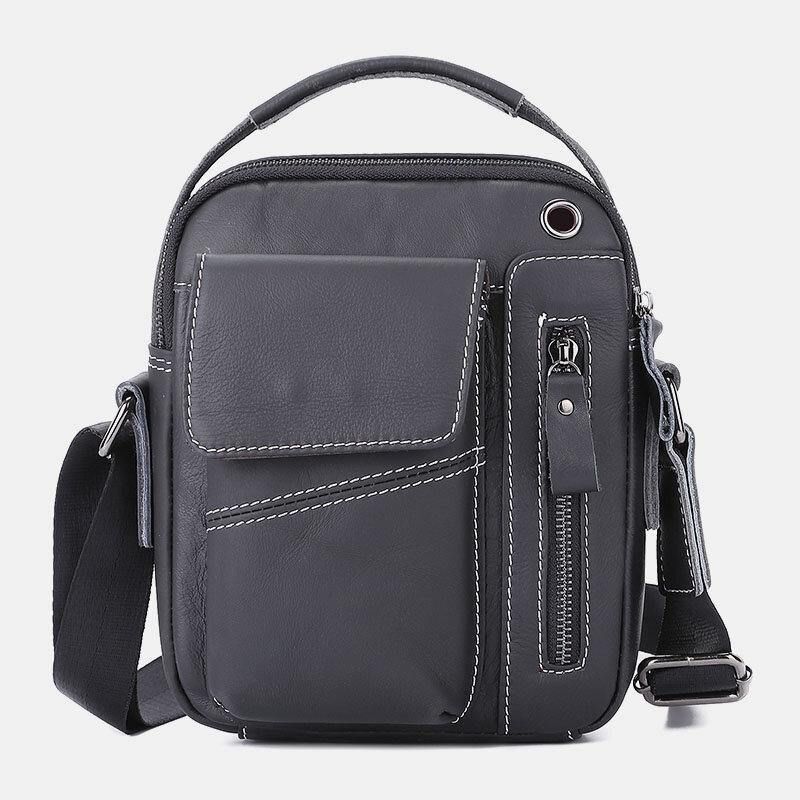 Mænd Ægte Læder Multi-Pocket Hovedtelefon Hul Vintage 6.5 Tommer Telefontaske Crossbody Taske Skuldertaske Messenger Dokumentmappe