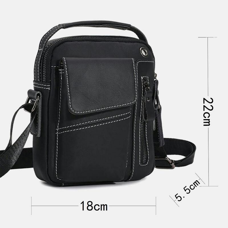 Mænd Ægte Læder Multi-Pocket Hovedtelefon Hul Vintage 6.5 Tommer Telefontaske Crossbody Taske Skuldertaske Messenger Dokumentmappe