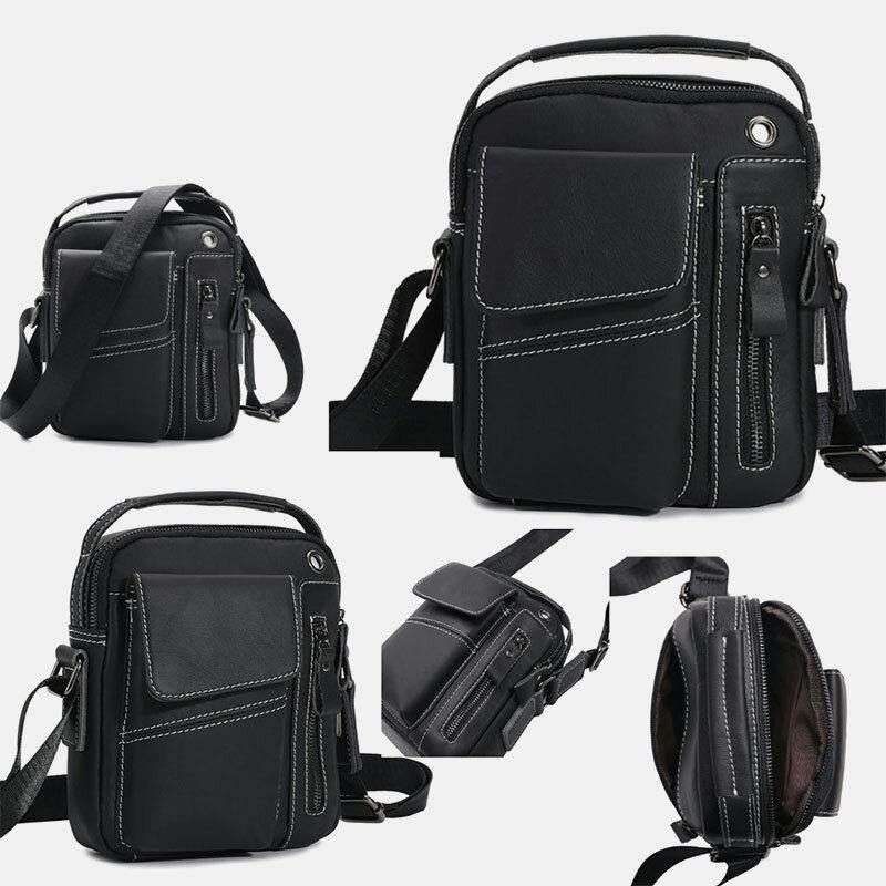 Mænd Ægte Læder Multi-Pocket Hovedtelefon Hul Vintage 6.5 Tommer Telefontaske Crossbody Taske Skuldertaske Messenger Dokumentmappe