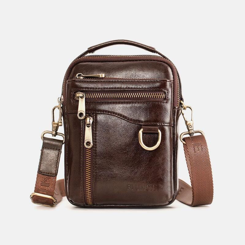 Mænd Ægte Læder Multifunktion Multi-Bære 4 Kort Slots Crossbody Taske Taljetaske