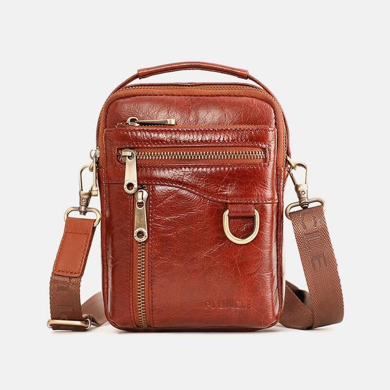 Mænd Ægte Læder Multifunktion Multi-Bære 4 Kort Slots Crossbody Taske Taljetaske