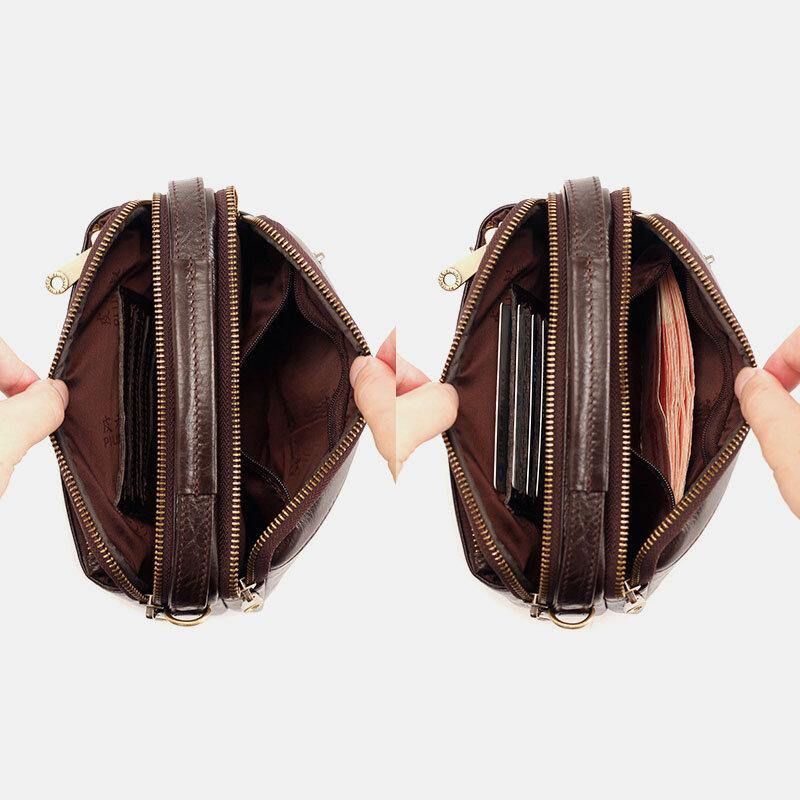 Mænd Ægte Læder Multifunktion Multi-Bære 4 Kort Slots Crossbody Taske Taljetaske