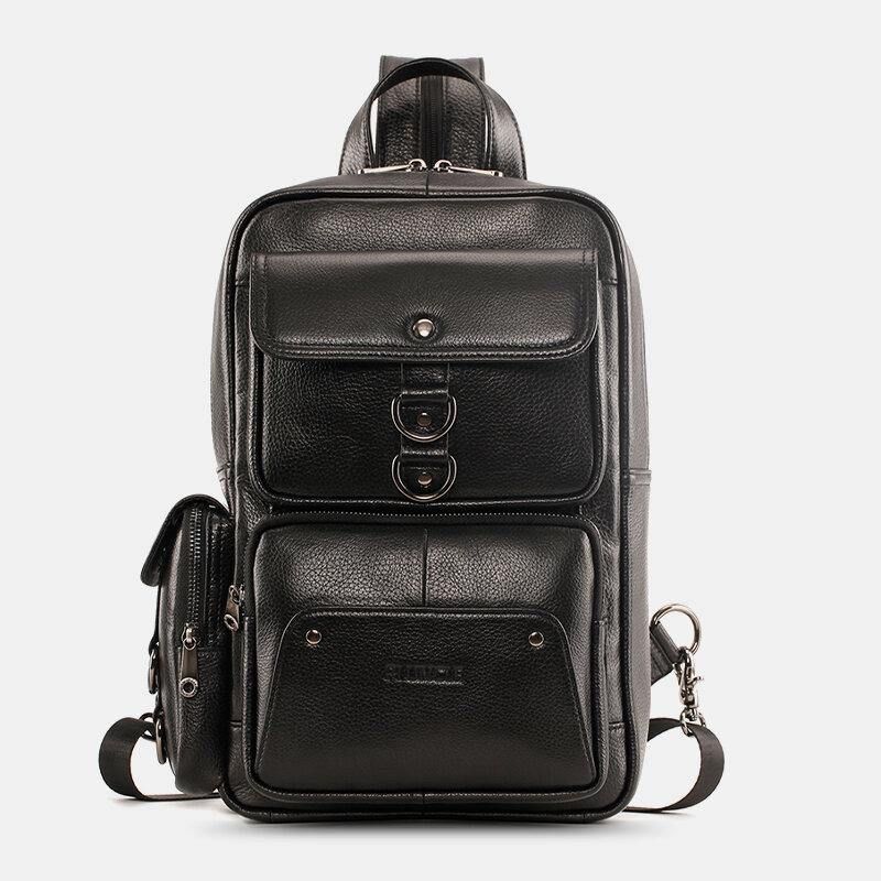 Mænd Ægte Læder Multifunktion Multi-Carry Udendørs Rejse Kohud Crossbody Taske Rygsæk