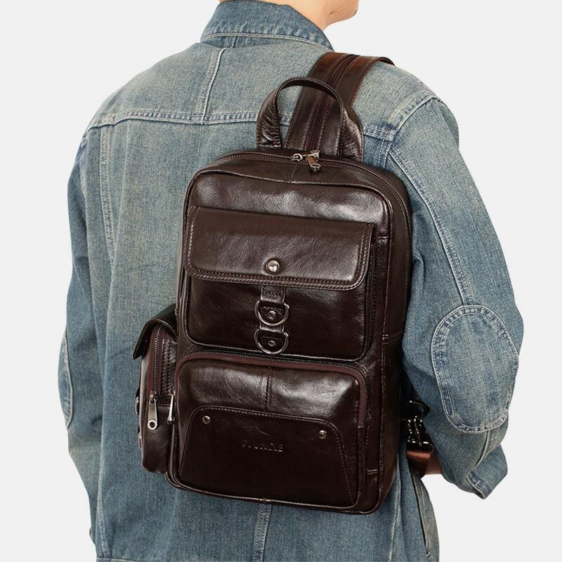 Mænd Ægte Læder Multifunktion Multi-Carry Udendørs Rejse Kohud Crossbody Taske Rygsæk