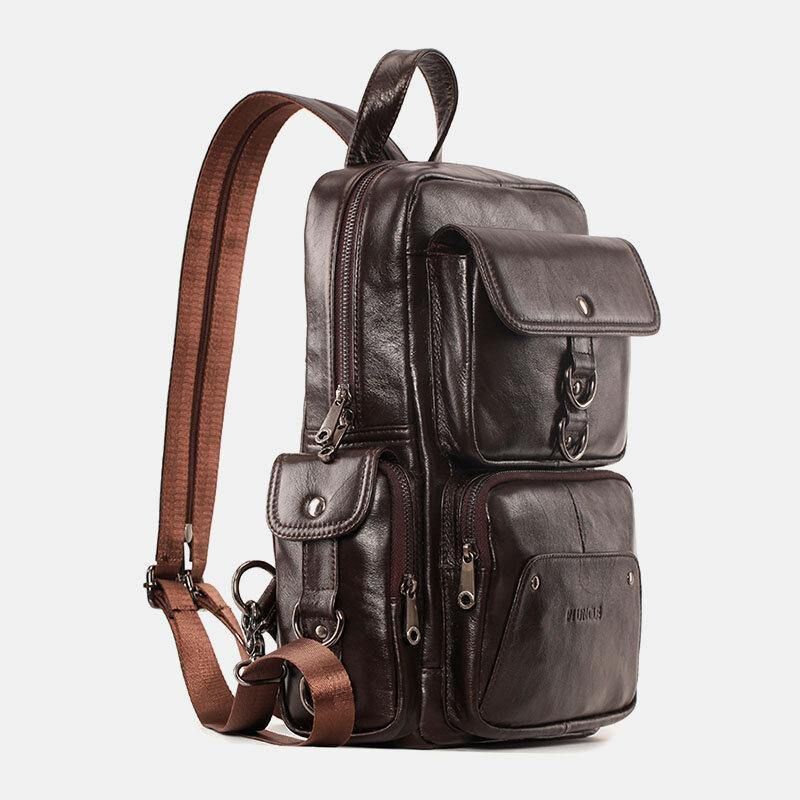 Mænd Ægte Læder Multifunktion Multi-Carry Udendørs Rejse Kohud Crossbody Taske Rygsæk