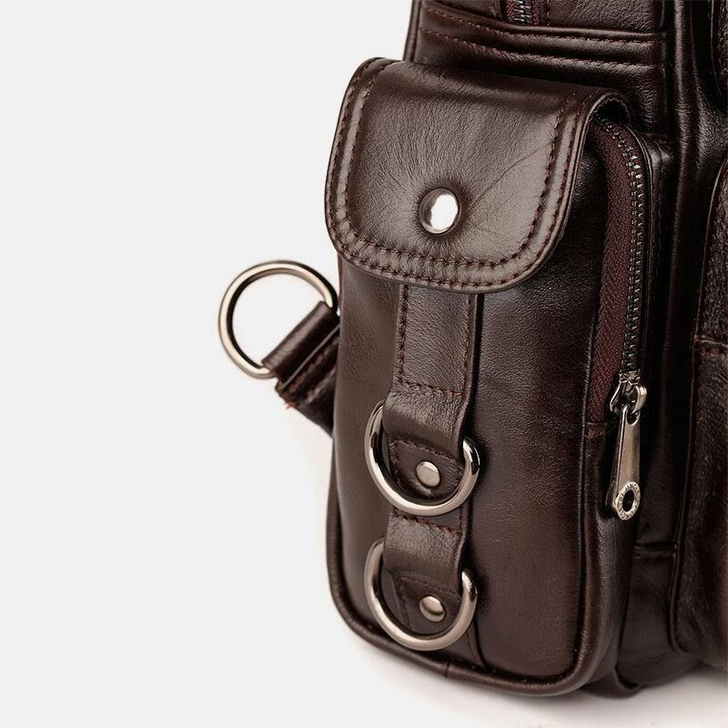 Mænd Ægte Læder Multifunktion Multi-Carry Udendørs Rejse Kohud Crossbody Taske Rygsæk