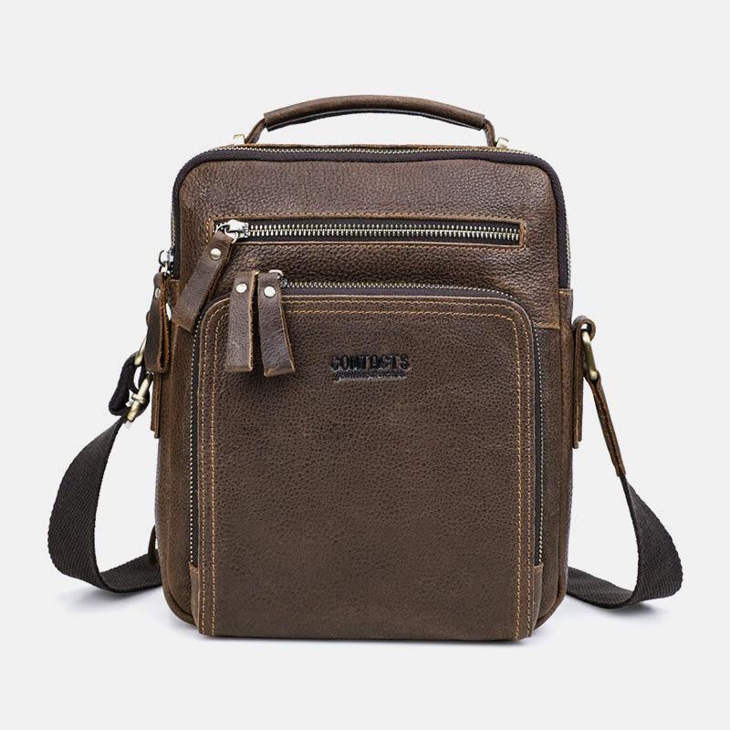 Mænd Ægte Læder Multifunktion Multi-Lomme Vintage Dokumentmapper Messenger Bag Crossbody Taske Håndtaske