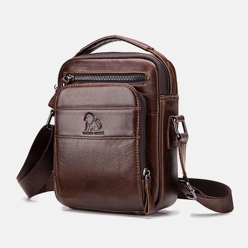 Mænd Ægte Læder Multifunktion Multi-Pocket Vandtæt Crossbody Taske Skuldertaske