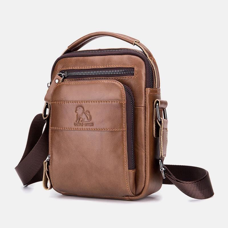 Mænd Ægte Læder Multifunktion Multi-Pocket Vandtæt Crossbody Taske Skuldertaske