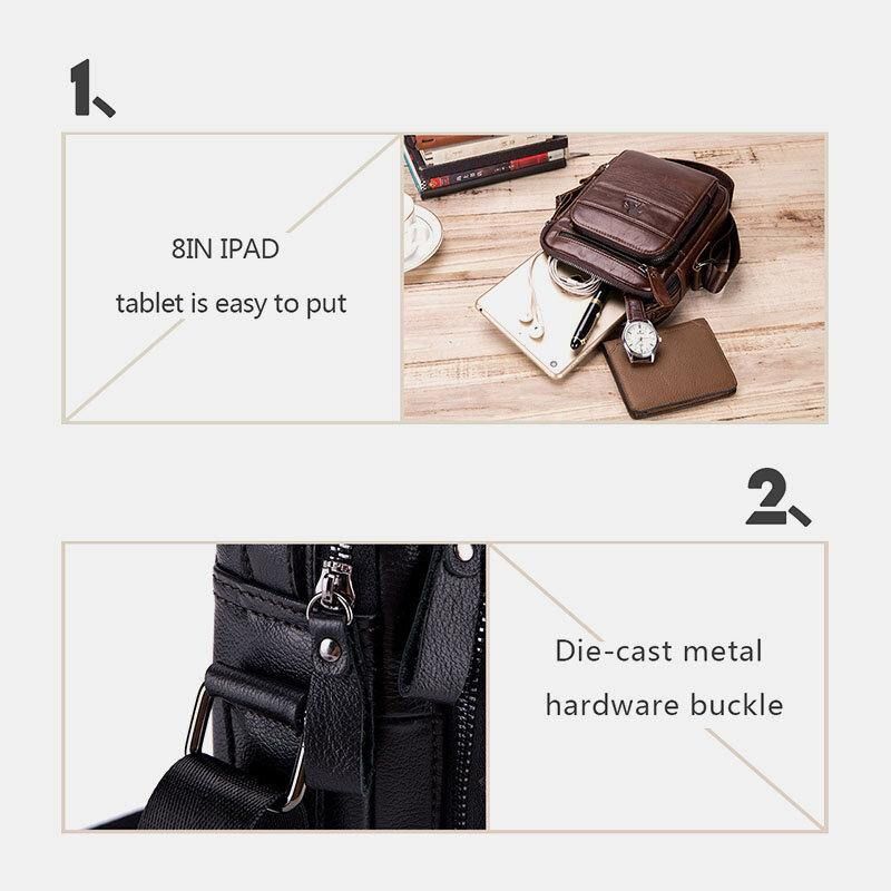 Mænd Ægte Læder Multifunktion Multi-Pocket Vandtæt Crossbody Taske Skuldertaske