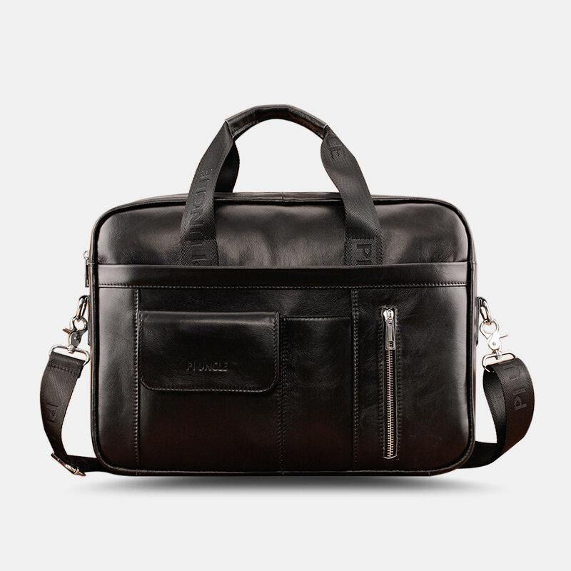 Mænd Ægte Læder Multifunktion Stor Kapacitet Multi-Lomme Crossbody Taske Skuldertaske Håndtaske Messenger Briefcase