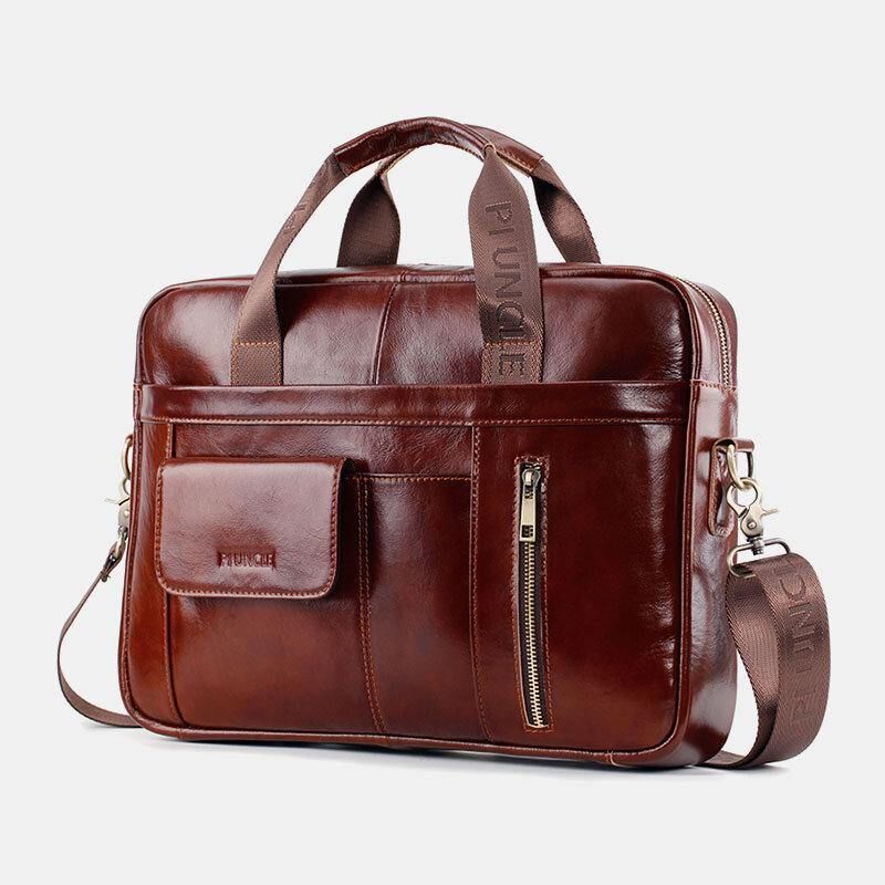 Mænd Ægte Læder Multifunktion Stor Kapacitet Multi-Lomme Crossbody Taske Skuldertaske Håndtaske Messenger Briefcase