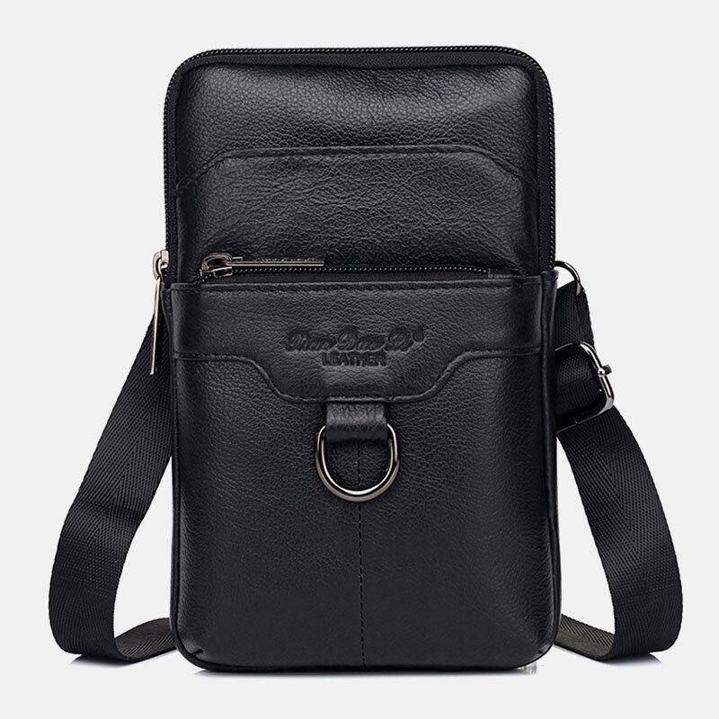 Mænd Ægte Læder Okselæder Vintage Business 6.5 Tommer Telefontaske Crossbody Taske Taljetaske Sling Bag