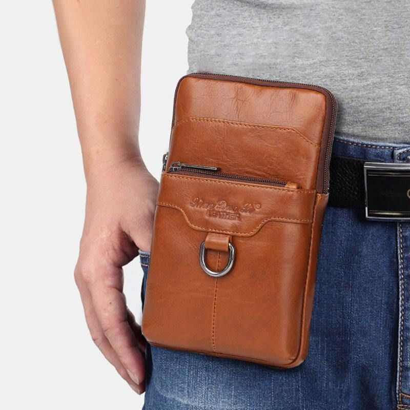 Mænd Ægte Læder Okselæder Vintage Business 6.5 Tommer Telefontaske Crossbody Taske Taljetaske Sling Bag